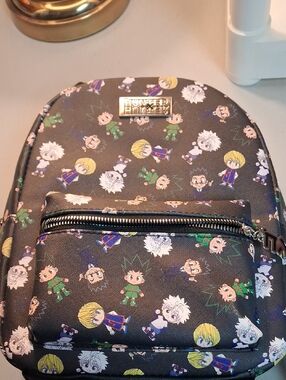 Hunter Black Mini Backpack with Colorful Chibi Characters